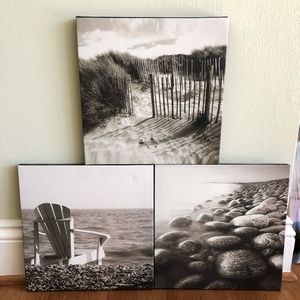 Like-New Set of 3 Beach Theme Stretched Canvas on Wooden Frame Prints